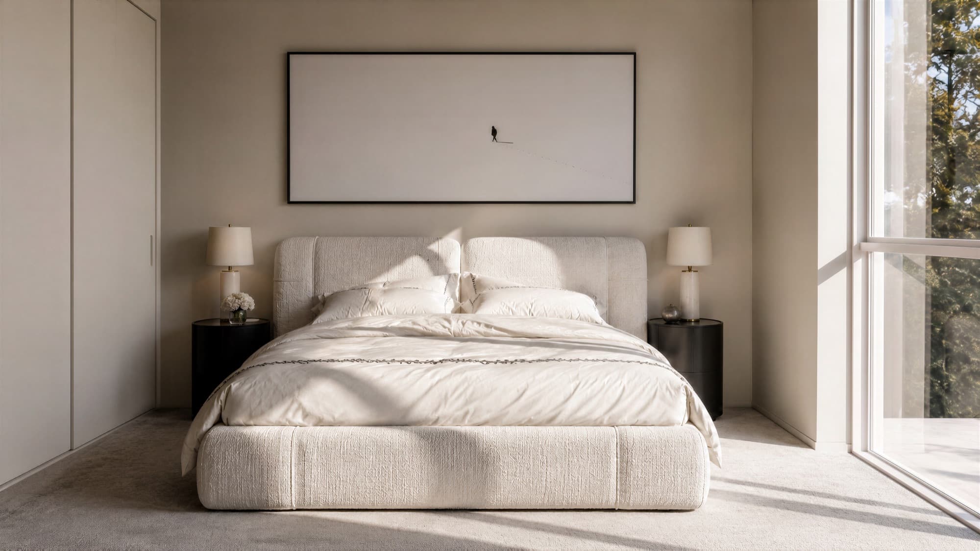 Photorealistic render of a Heatherbank bedroom with full-height window