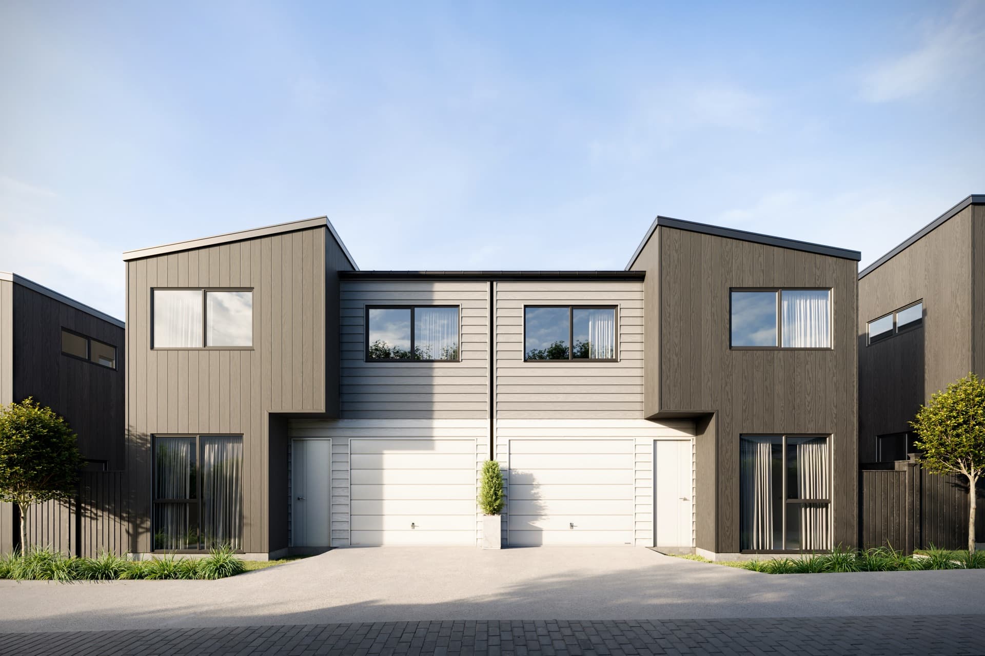 Photorealistic 3D render of a townhouse development used for off-the-plan presales by Render Works