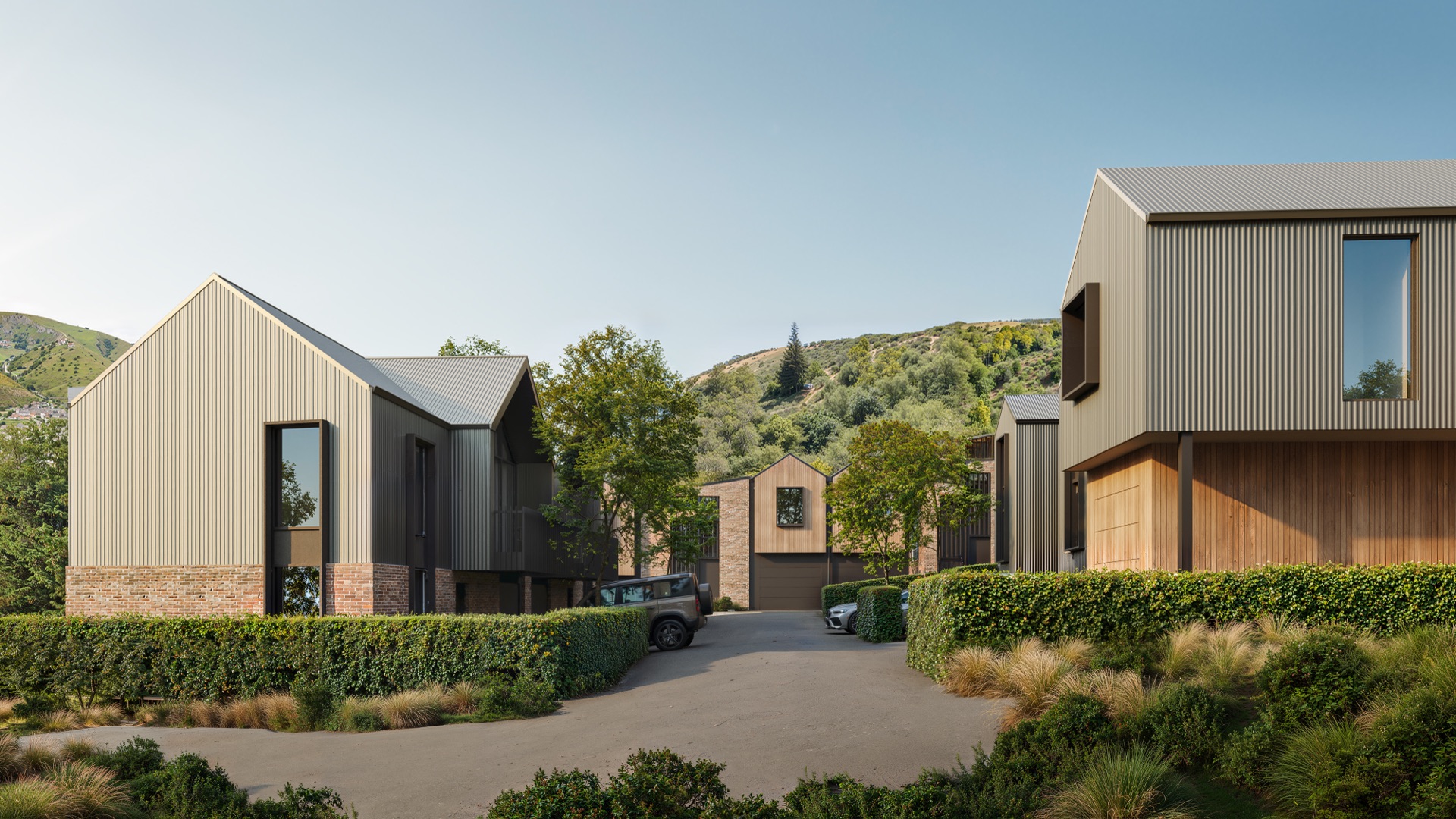 Aerial architectural render of Rocks on Holloway homes in Cromwell against the Kawarau River, by Render Works