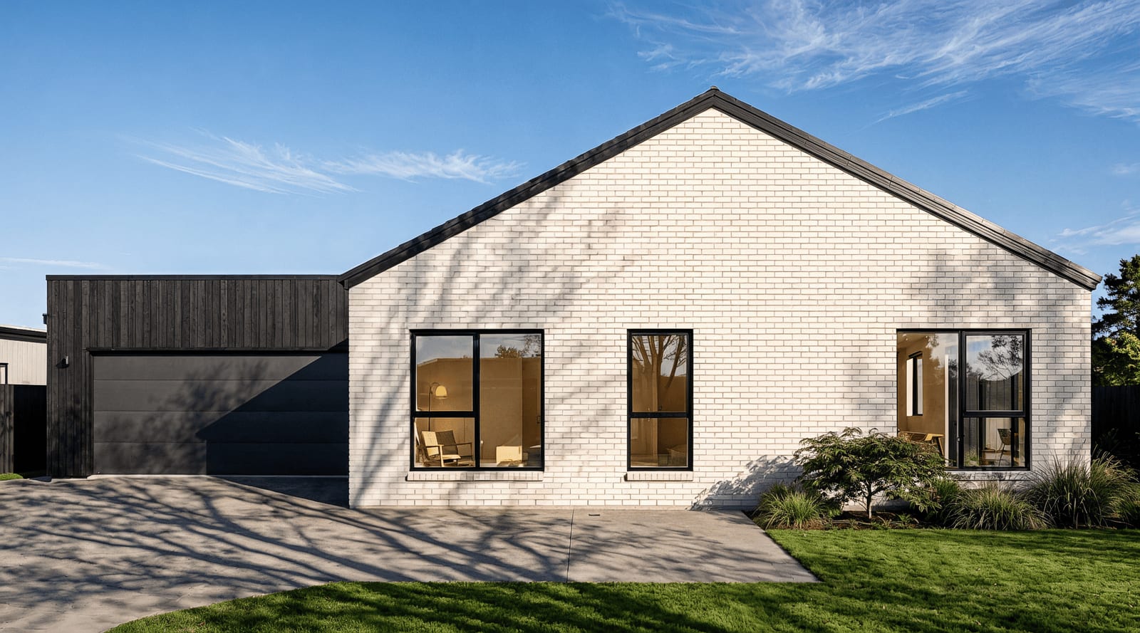 Architectural exterior render of a white-brick home at The Horsham Residences, Rototuna North