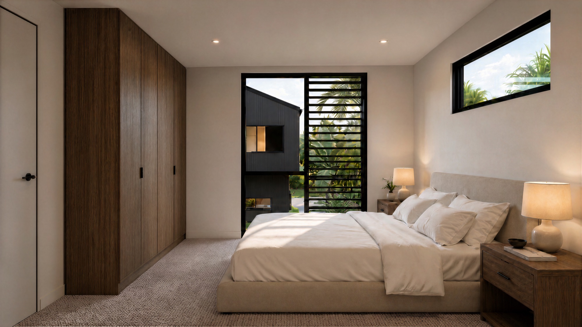 Photorealistic render of a Springleigh bedroom with timber wardrobe by Render Works