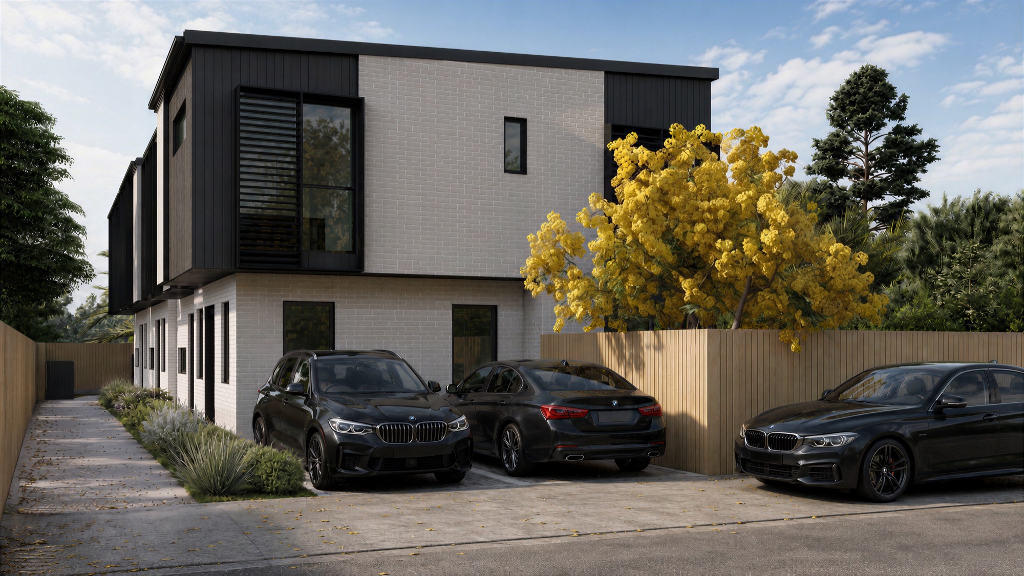 Photorealistic render of the Springleigh shared driveway and parking by Render Works